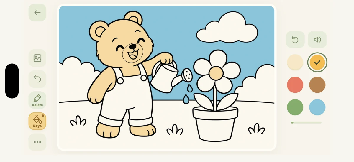 Little World’de Türkçe Kalem ve Boya araçlarıyla ayıcık resmi boyama ekranı